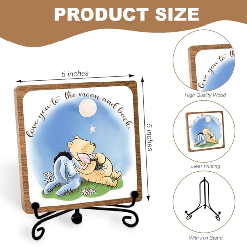 Winnie Inspirational Friendship Keepsake, Positive Desk Table Decor, 5″x 5″ | Meaningful Gifts for Women, Men, Friends, Family, Encouraging Decorations for Office Desks, Cubicles, Shelves - style: Love you to the moon and back