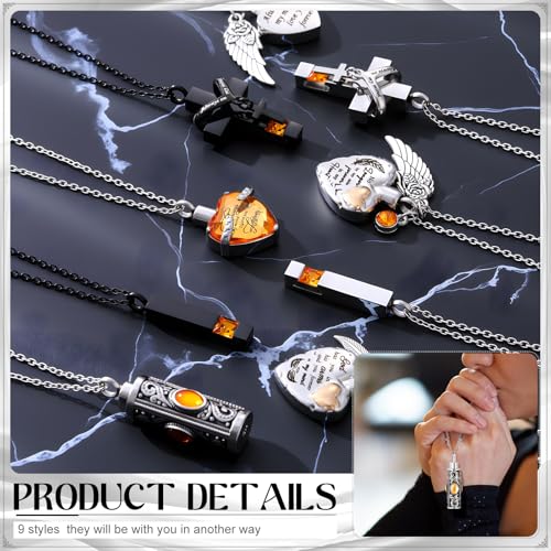 Henoyso 9 Pcs Cremation Urn Necklace for Ashes Heart Cross - color: Orange