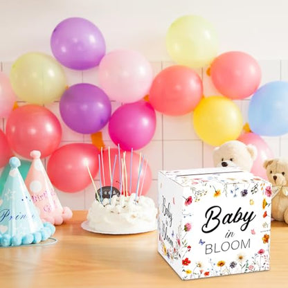 Hxezoc Baby in Bloom Card Box Baby Shower Wildflower Favors Post Box Cardboard Receiving Diaper Raffle Card Box Holder for Reception, Baby Showers, Baby Birthday Party Table Centerpiece Decorations - style: Baby in Bloom