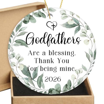 Godfathers Gifts for Men Round Ceramic Ornament Baptism Gift Godfather Ornament 2026 Godfathers Gifts from Godchild Goddaughter God Fathers Gift Ideas - color: Godfathers