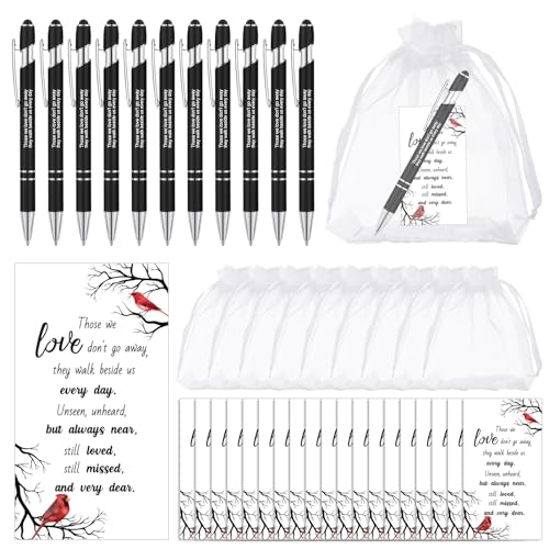 Yeaqee 150pcs/50set Funeral Favor Pen Poem Card for Guests, White, Cardinal - color: White, style: Cardinal