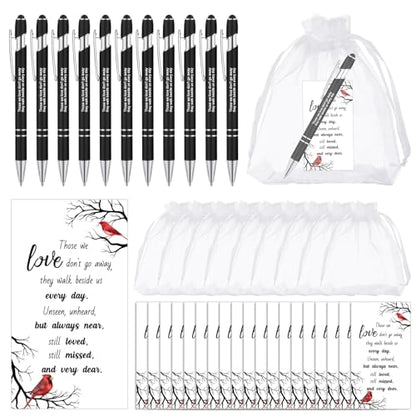 Yeaqee 150pcs/50set Funeral Favor Pen Poem Card for Guests, White, Cardinal - color: White, style: Cardinal