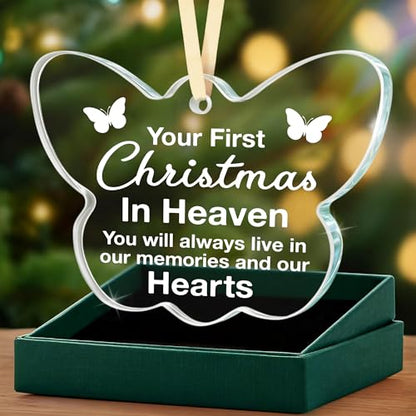 Sympathy Gifts, Memorial Christmas Ornament, Bereavement Remembrance Gift, Sympathy Keepsake for Loss of Loved One, Your First Christmas is in Heaven Butterfly Memorial Decor for Mom, Friend, Husband - style: BF-Christmas