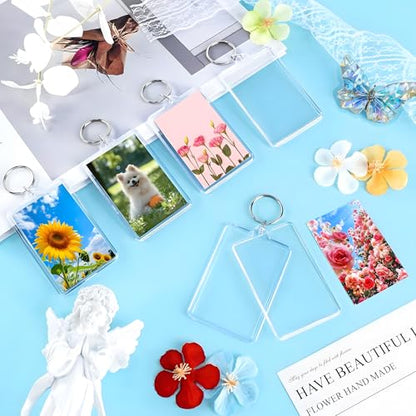 Personalized Custom Picture Frame Keychain 6PCS Acrylic Clear Rectangle Photo Keychain Blanks DIY for Loved Ones - size: Medium Size Fit 2.75x1.75 Inch Photo