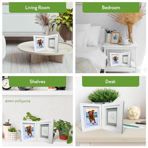 Green Pollywog Paw Print Hinged Photo Frame with Clay Print Kit - size: Clay Paw Print Kit + Frame