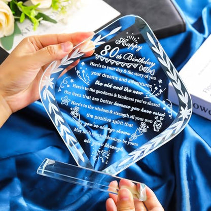 YWHL 80th Birthday Gifts for Women Men Crystal Gift for 80 Year Old Happy 80th Birthday Presents Ideas for Mom Grandma Wife - style: 80th Birthday Gifts
