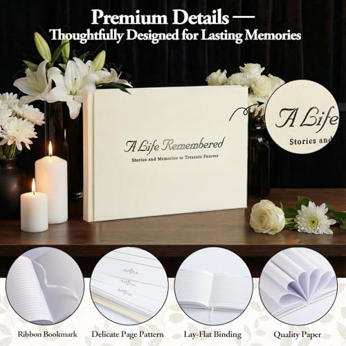 Funeral Guest Book Set, Ivory Linen, Celebration Of Life, 120 Lined Pages - color: Ivory