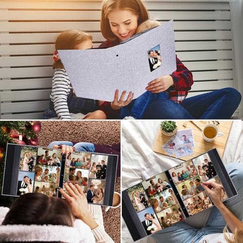 Ruibytree Extra Large Linen Photo Album 4x6 Pictures 1000 Pockets, Grey | Hardcover, Fits Horizontal & Vertical 4x6 Photos, Removable Acid-Free Pages, Front 4x6 Window, for Family, Wedding & Travel - color: Grey