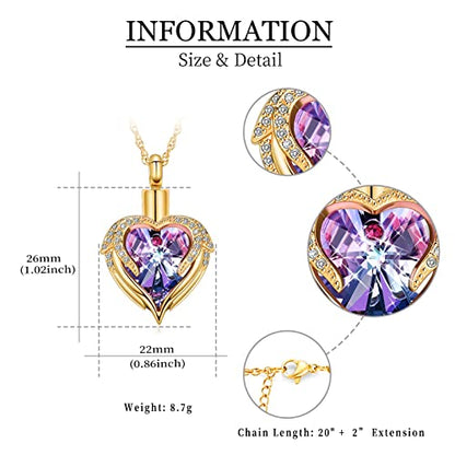 shajwo Angel Wing Heart Urn Necklace for Ashes - color: Gold-Purple