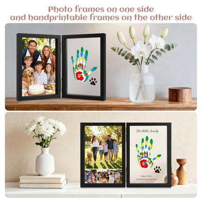 Family Handprint Kit, DIY Baby Hand and Footprint Handmade Keepsake Wooden Frame, Family Gifts with 6 Non-Toxic Baby-Safe Paint, Ideas Gift for New Parents, Grandparents, Father's Day, Mother's Day - color: Black, size: 5 Pages Acrylic Boards