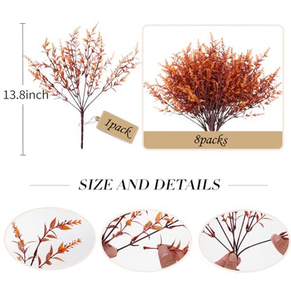 RECUTMS Outdoor Faux Plant Fall Fake Plant UV Resistant Artificial Greenery - color: Brown, size: 8 Bundles