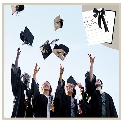 DETIHO Graduation Party Invitations 2026, Black Bow Graduate Celebration | Invites with Envelopes | 20 Pack Grad Announcement Cards - G07 - style: Black Bow