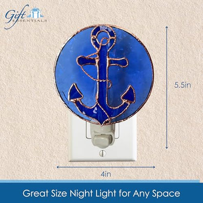 Gift Essentials Blue Anchor Plug-in Night Light - Stained Glass Nightlight | Blue Anchor Stained Glass Plug-in Nightlight with On/Off Rocker Switch. Includes One 4-Watt Replaceable Warm-Glow Bulb. - color: Anchor