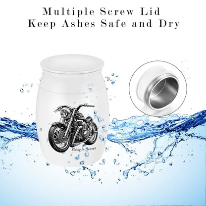 SOITIS Mini Urns Stainless Steel Decorative Cremation Keepsake for Ashes 1.57 Small Urns Memorial Ashes Urn with Black Motorcycle - Riding in Heaven