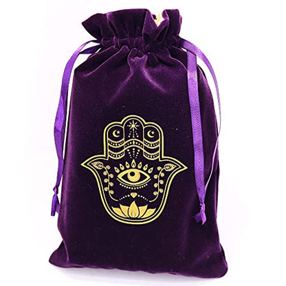 ARTSY CRAFTS 6x9" Hamsa Hand Velvet Jewelry Pouch Gift Bags, Fatima Hand Evil Eye Velvet Drawstring Oracle Tarot Card Rune bags Dice Bag (Eggplant Purple) - color: Eggplant Purple
