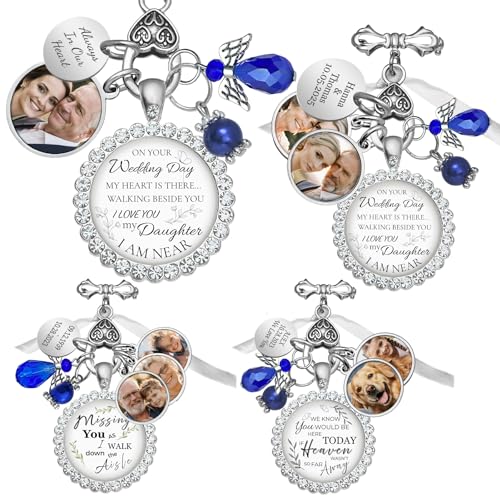 Wedding Bouquet Photo Charms Memorial Custom Boutonniere Bachelor Bridal - style: Rhintestone w/Wedding Theme