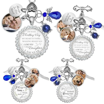 Wedding Bouquet Photo Charms Memorial Custom Boutonniere Bachelor Bridal - style: Rhintestone w/Wedding Theme