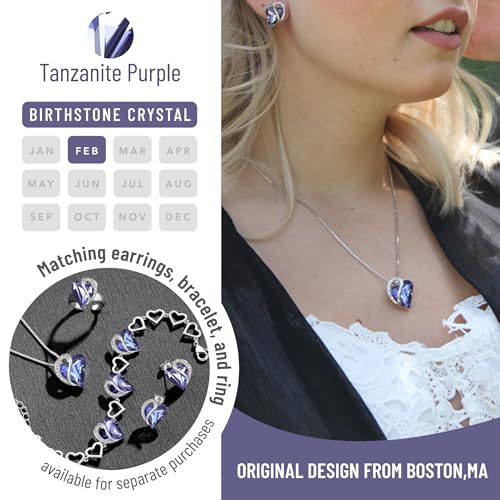 Leafael Gift Necklaces for Women, Infinity Love Birthstone Heart Crystal Pendant, Birthday Anniversary Jewelry for Wife, Mom, and Her, Silver Plated, 18" + 2" Adjustable Chain - color: 02b-February-Tanzanite Purple