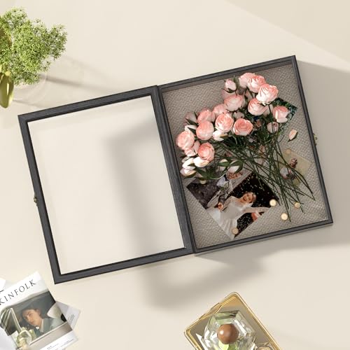 13x16 Shadow Box Frame with Acrylic Glass, Deep Large Shadow Boxes Display Cases for Tabletop and Wall Display, Memory Box for Keepsakes, Shadow Box for Flowers, Black with Linen Back - size: 13x16in