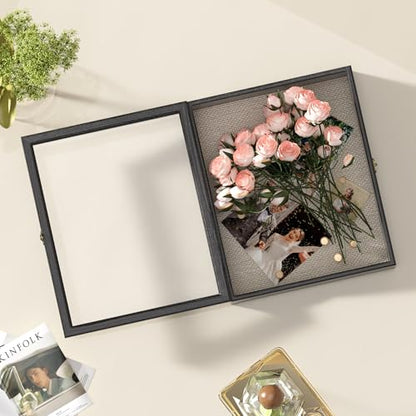 13x16 Shadow Box Frame with Acrylic Glass, Deep Large Shadow Boxes Display Cases for Tabletop and Wall Display, Memory Box for Keepsakes, Shadow Box for Flowers, Black with Linen Back - size: 13x16in