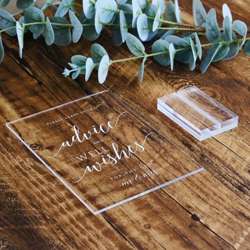 Advice and Well Wishes Sign with Stands, 5"x7" Clear Acrylic Wedding Sign and Stand, Acrylic Wedding TableTop Sign for Wedding Reception Event Party (Clear, 5" x 7" Advice and Well Wishes) - size: 5" x 7" Advice and Well Wishes