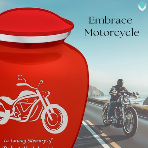 Adult Personalized Motorcycle Cremation Urns for Human Ashes I Large Bright Red Funeral Urn for Men and Women I 200 lbs - color: Bright Red