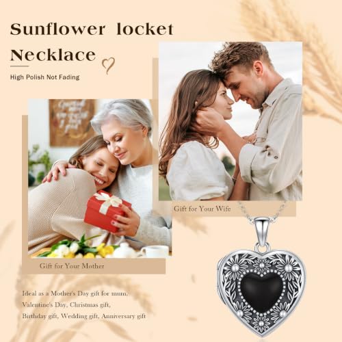 Locket Necklace for Women 925 Sterling Silver Celtic Locket Pendant Necklace Moonstone/Turquoise/Black Agate Heart Shaped Locket Necklace Jewelry Gifts for Women - style: Black Onyx Locket 1