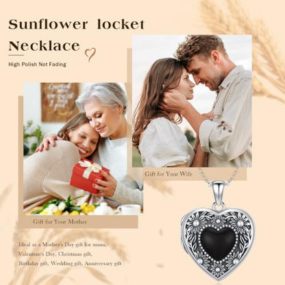 Locket Necklace for Women 925 Sterling Silver Celtic Locket Pendant Necklace Moonstone/Turquoise/Black Agate Heart Shaped Locket Necklace Jewelry Gifts for Women - style: Black Onyx Locket 1