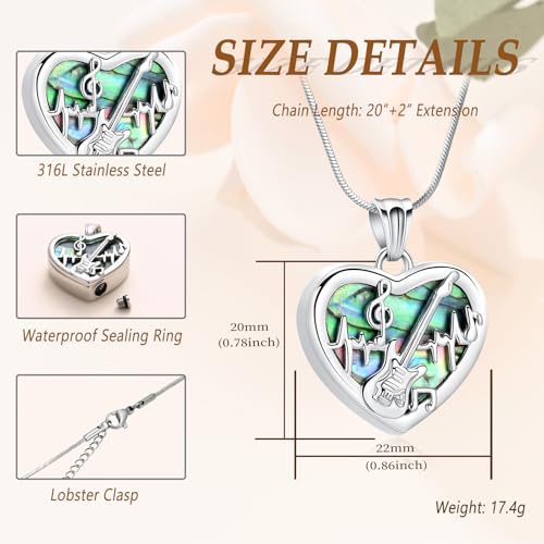Minicremation Heart Guitar Cremation Pendant Necklace for Ashes Stainless Steel Music Guitar Pick Cremation Keepsake Memorial Urn Necklace - color: Customize Text