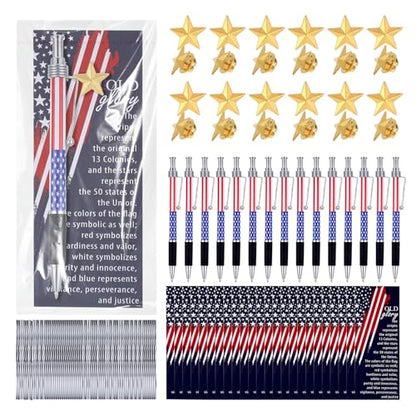 24Set Veterans Day Gifts Bulk 4th of July Patriotic American Flag Ballpoint Pens Veterans Day Pins Star Bookmarks, Independence USA Souvenirs Appreciation Gifts for Veteran Patriots Party Supplies