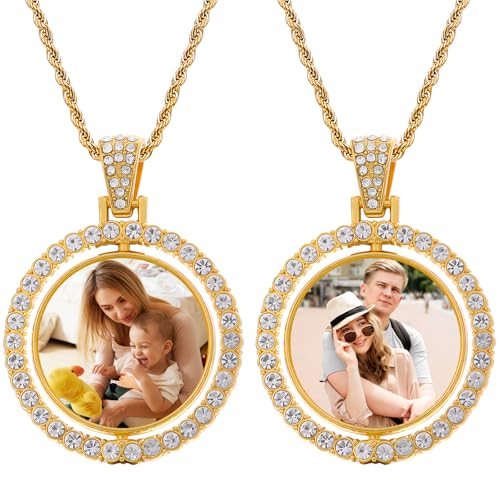 Custom Circle Chain with Picture Custom Circle Pendant Necklace - color: Round-Basic-Gold-007