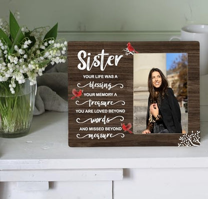 Sister Memorial Wooden Picture Frame, In Loving Memory Remembrance Photo Frame Gifts for Sister, Bereavement Sympathy Wooden Frame for Loss of Sister, 4x6 inch Photo - style: Sister Memorial Frame