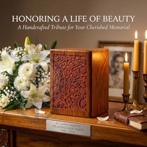 Artisans Crafted Premium Rosewood Decorative Hand Carved Wooden Urns | Carved with Precision | Memorial Wooden Urns for Loved Ones | Nagina International (X-Large) - size: X-Large