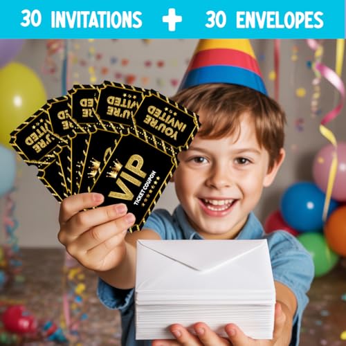 Black Golden Vip Birthday Party Invitations, Movie VIP Invitations Card for Boys Girls (30 Cards & 30 Envelopes) - color: Golden