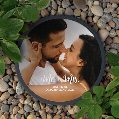 Weddingstar Custom Photo Printed 9 ⅞" Round Black Slate Garden Stone - Handwritten Elegance - color: Handwritten Elegance