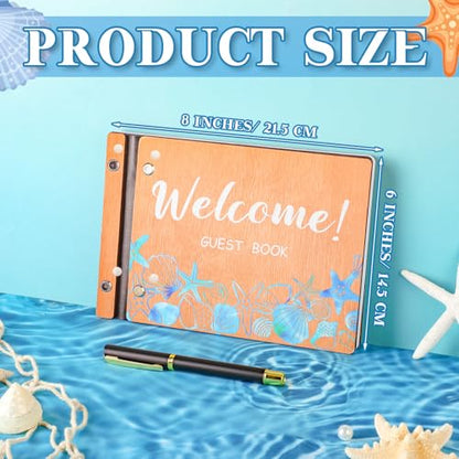 Skyygemm Beach Vacation Rental Guest Book with Pen, Wooden Scrapbook - style: Welcome Visitor