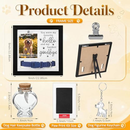 Novabright Dog Memorial Gifts for Loss of Pet, Sympathy Wooden Frame with Collar Holder, Paw Print, Dog Memorial Keychain Loss Sympathy Gift for Pet Cat Lovers