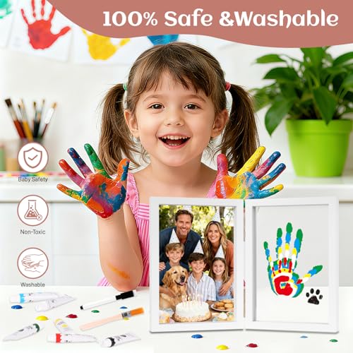 Family Handprint Kit, DIY Baby Hand and Footprint Handmade Keepsake Wooden Frame, Family Gifts with 6 Non-Toxic Baby-Safe Paint, Ideas Gift for New Parents, Grandparents, Father's Day, Mother's Day - color: White, size: 5 Pages Acrylic Boards