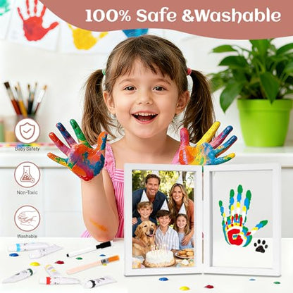 Family Handprint Kit, DIY Baby Hand and Footprint Handmade Keepsake Wooden Frame, Family Gifts with 6 Non-Toxic Baby-Safe Paint, Ideas Gift for New Parents, Grandparents, Father's Day, Mother's Day - color: White, size: 5 Pages Acrylic Boards