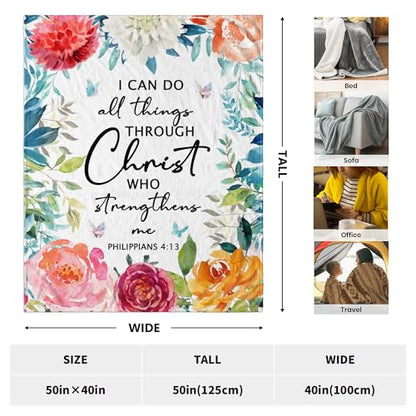 CUJUYO Christian Gifts for Women Blanket 50"x40", Inspirational Religious Catholic Spiritual Birthday Gifts for Women Soft Flannel Throw Blanket - size: 50"x40"