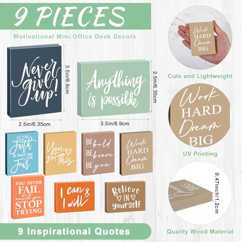 Rossesay 9 Pcs Mini Inspirational Wooden Signs for Desk Table, Vivid Colors - color: Vivid Colors