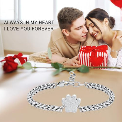 Oinsi Cremation Bracelet for Ashes Pet Paw Print Cremation Jewelry for Dog Cat Stainless Steel Keepsake Memorial Urn Bangle - color: A-Sliver