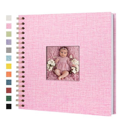 Scrapbook Photo Album, Linen Covered, 10x10 Inches, 20 Sheets/40 Pages | Hardcover Kraft White Pages, Wedding Guest Book, Travel Memory Book, Christmas, Baby Shower Keepsake, Family Album - color: Pink, size: 10x10 Inch 40 Pages