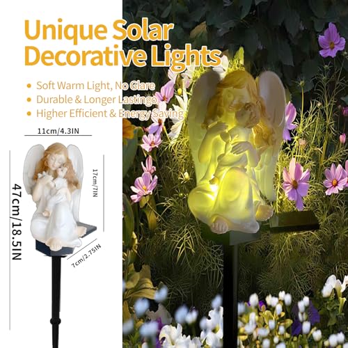 QH & Garden Angel Solar Garden Light - Virgin Mary Statue | LED Waterproof, Solar Powered Garden Stake Lights, For Balcony, Yard, Lawn, Pathway, Walkway, Angel Statues Grave Decorations - style: Mother Mary