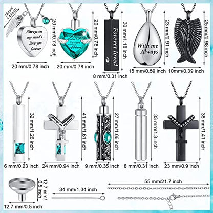 Jexine 10 Pcs Urn Necklace Cremation Jewelry for Men - color: Light Blue