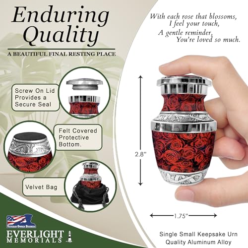 Red Roses Small Keepsake Urn for Ashes - color: Red Roses, size: Small