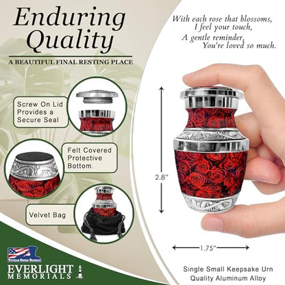 Red Roses Small Keepsake Urn for Ashes - color: Red Roses, size: Small