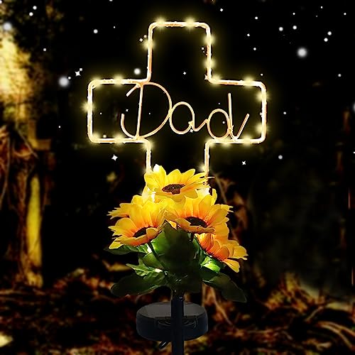 Solar Cross Sunflower Lights for Cemetery Dad, Waterproof Grave Decorations for Cemetery Dad, Sympathy Memorial Gifts for Loss of Dad for Father Day Christmas Memorial Day Grave Decor - color: Dad-Sunflower