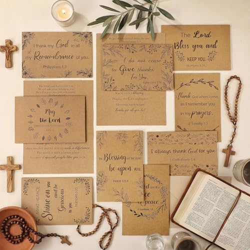 Affrolling 50 Pcs Kraft Christian Thank You Cards with Envelopes Stickers - style: Kraft