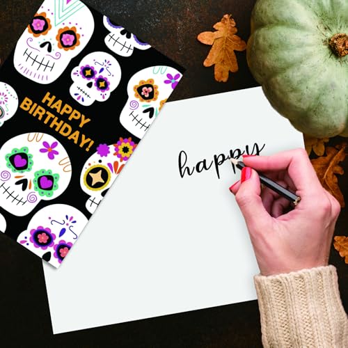 ICOOLYI Halloween Sugar Skull Birthday Card, Funny Birthday Cards for Her Him, friend birthday card, Spooky Skull Birthday Card - color: WY-075